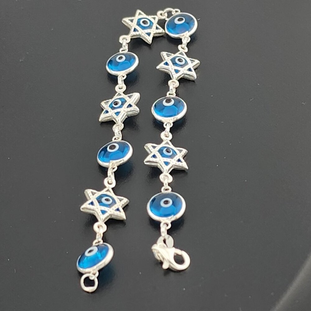 Sterling Silver 925 Multi Round & Star Evil Eye Bracelet – Protection & Style - Picture 2 of 13